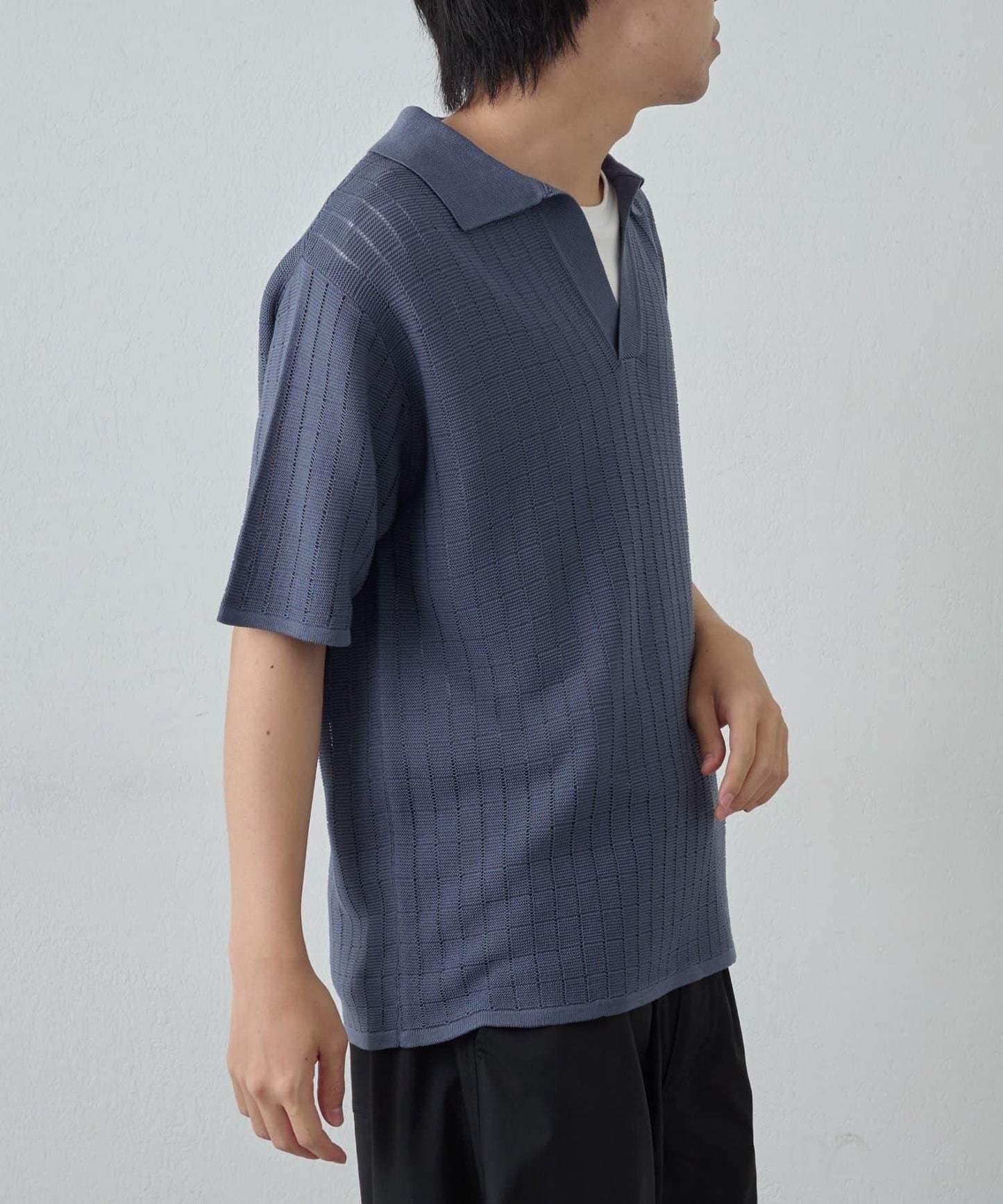 透視編織短袖領帶針織衫