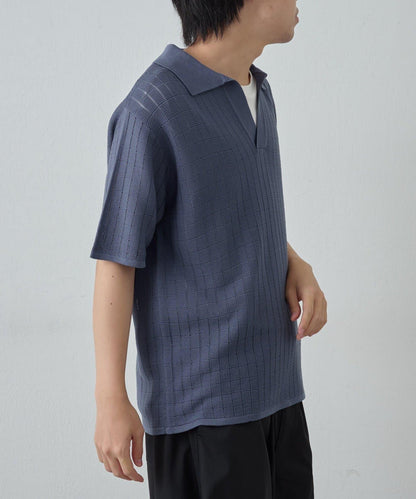 透視編織短袖領帶針織衫