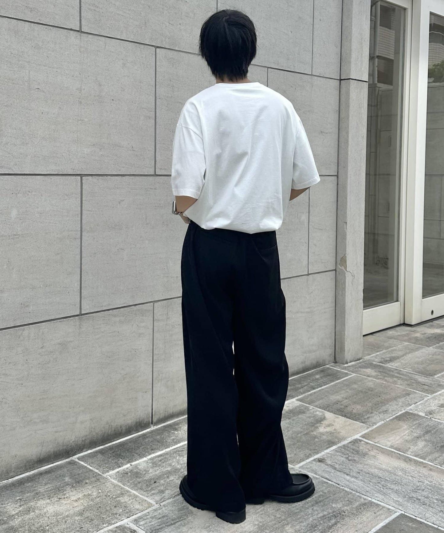 2褶寬鬆直筒西褲褲子