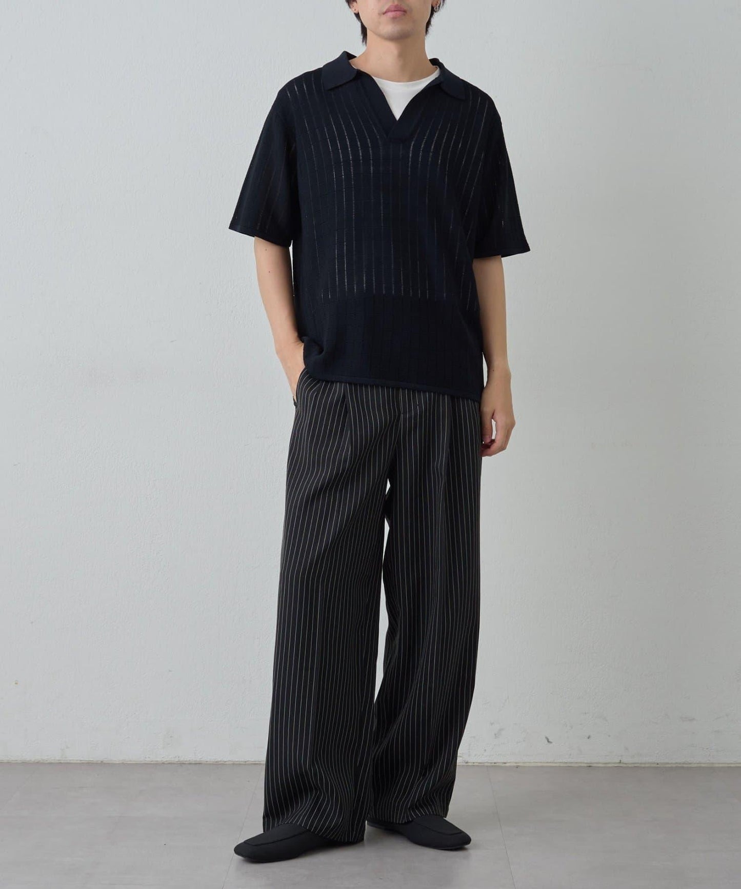 透視編織短袖領帶針織衫