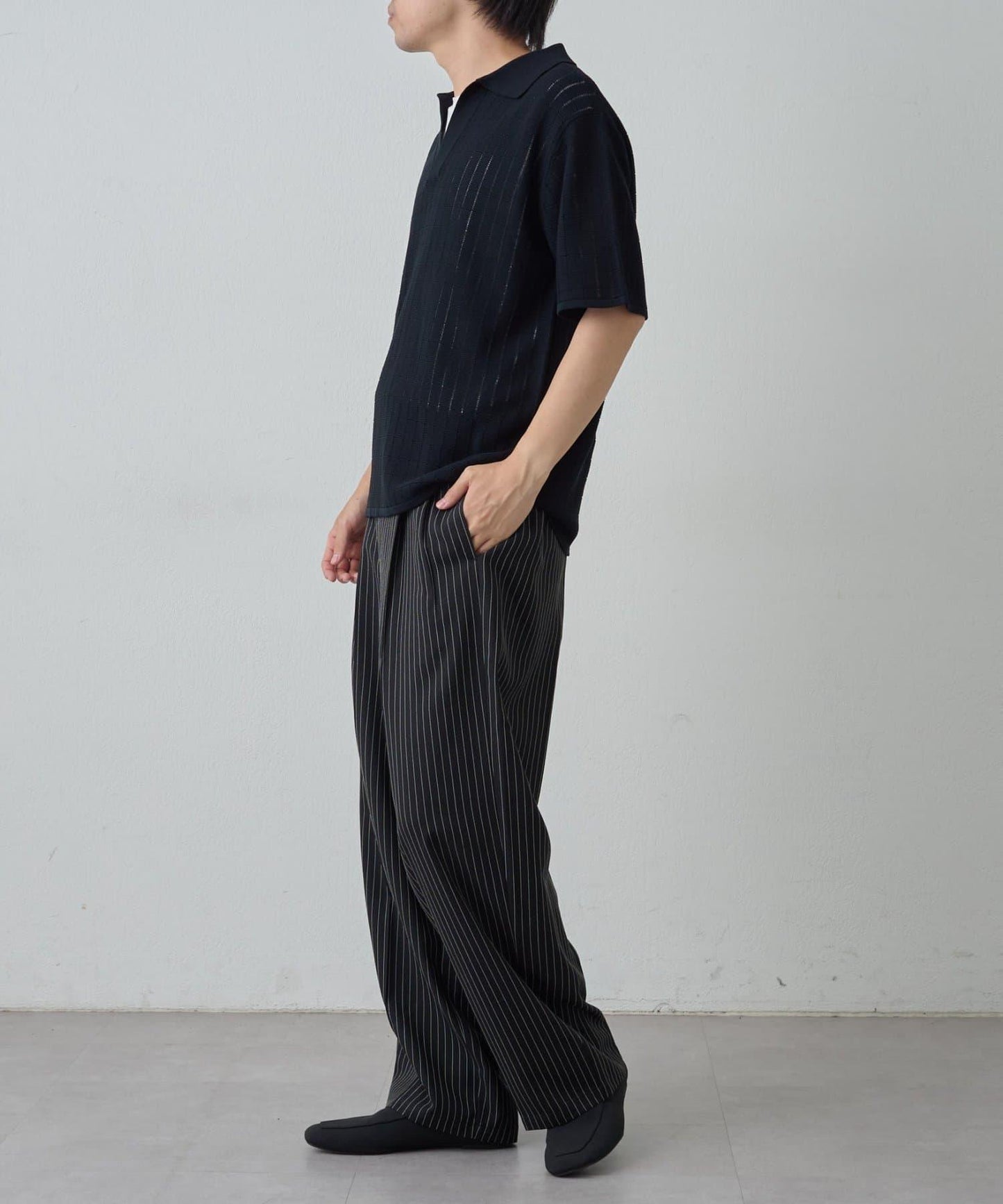 透視編織短袖領帶針織衫