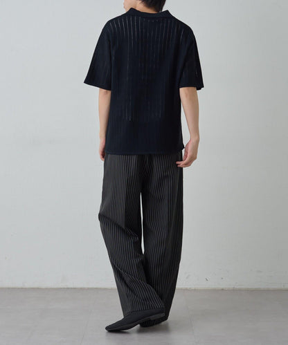 透視編織短袖領帶針織衫