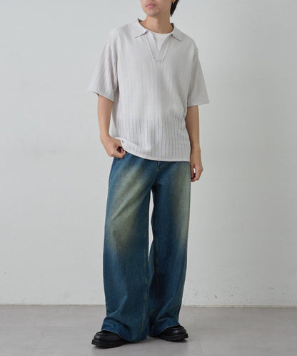 透視編織短袖領帶針織衫