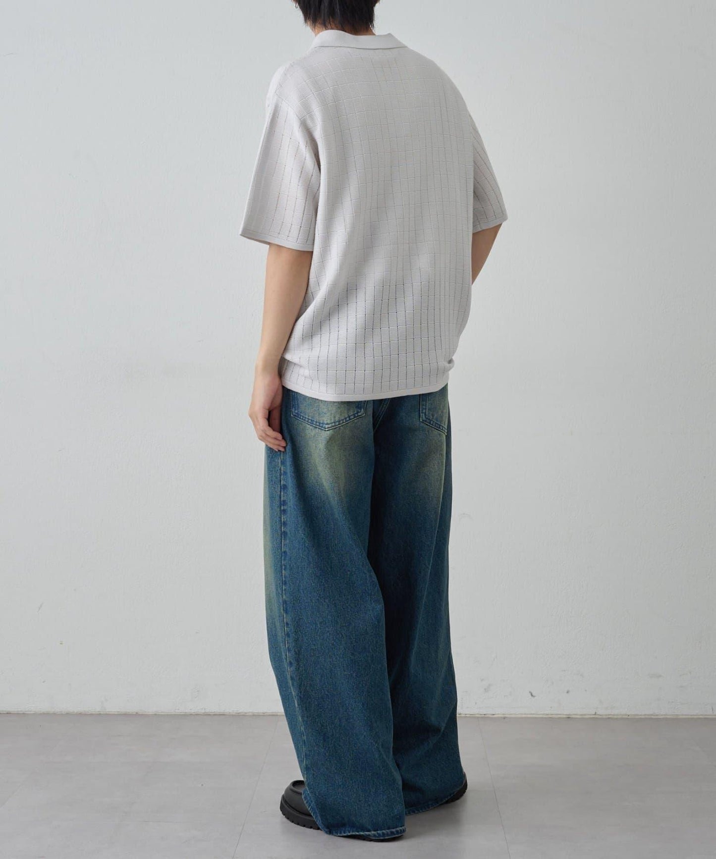 透視編織短袖領帶針織衫