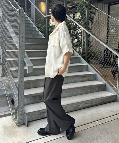 2褶寬鬆直筒西褲褲子