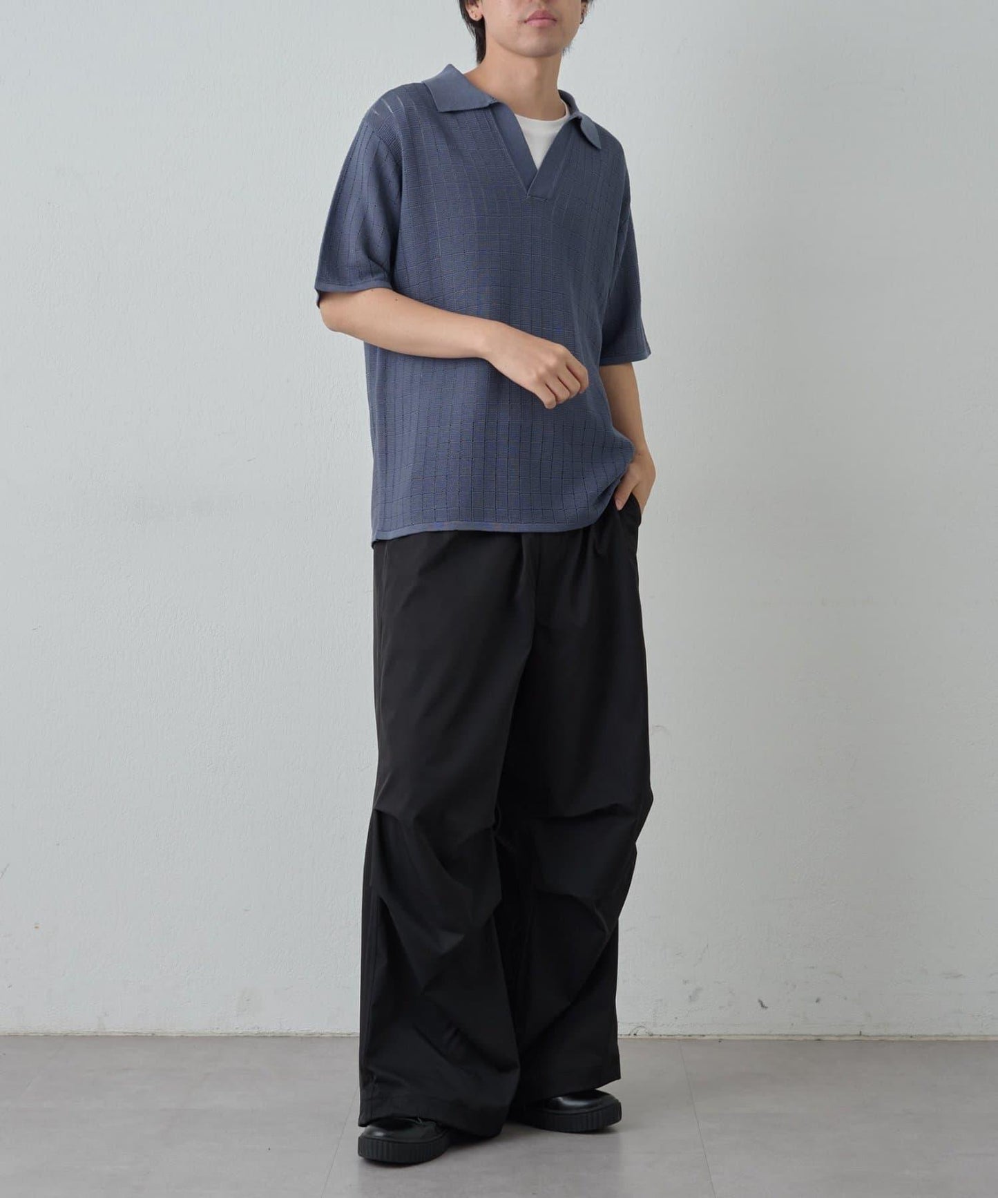 透視編織短袖領帶針織衫