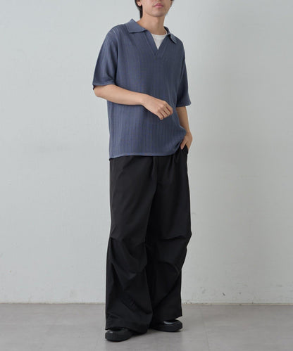 透視編織短袖領帶針織衫