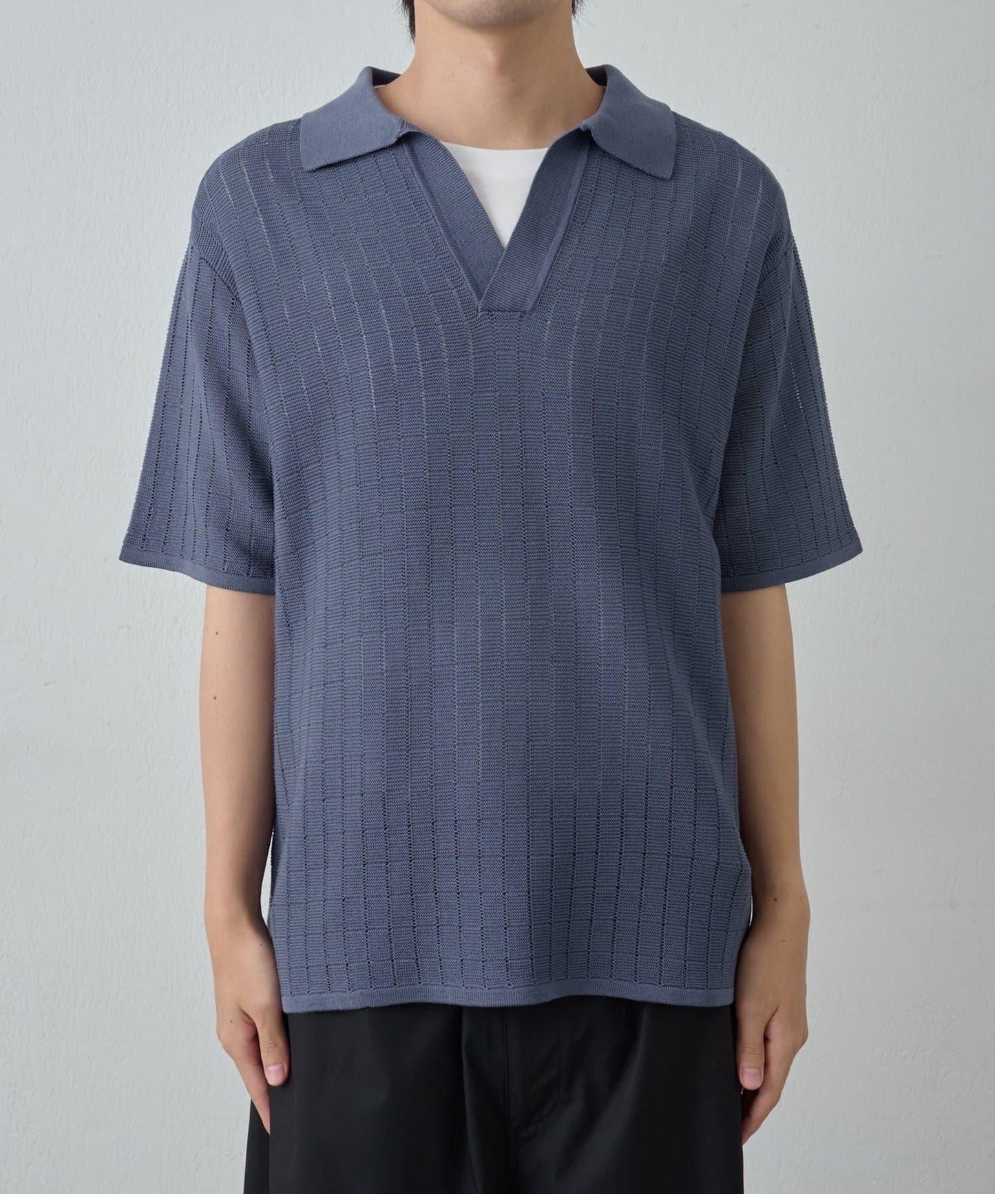 透視編織短袖領帶針織衫