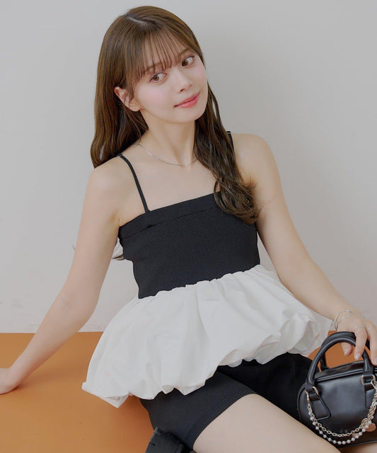 Chico 可拆卸肩帶 拼接荷葉擺 抹胸上衣