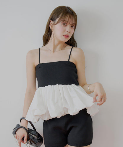 Chico 可拆卸肩帶 拼接荷葉擺 抹胸上衣