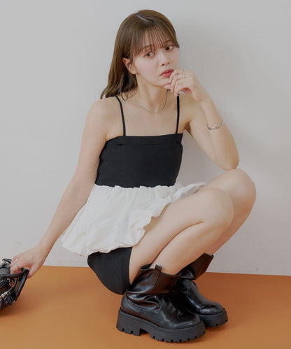 Chico 可拆卸肩帶 拼接荷葉擺 抹胸上衣