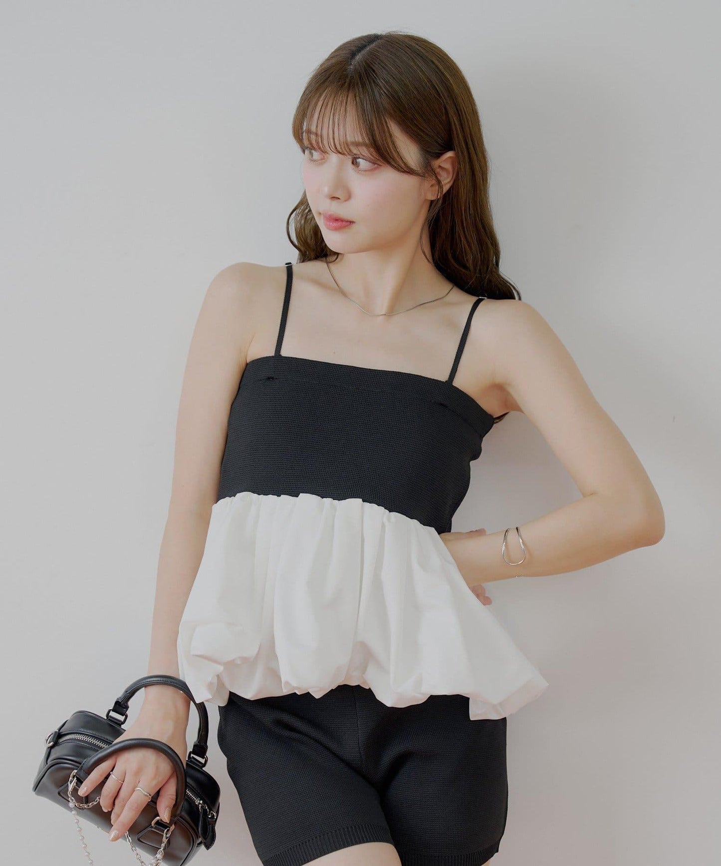 Chico 可拆卸肩帶 拼接荷葉擺 抹胸上衣