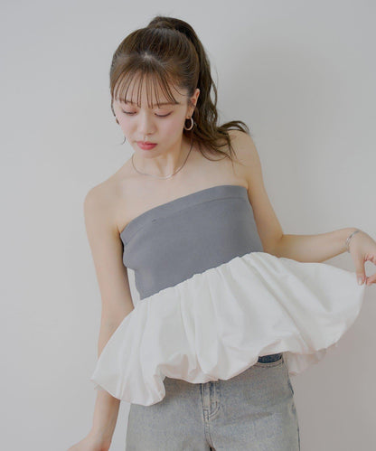 Chico 可拆卸肩帶 拼接荷葉擺 抹胸上衣