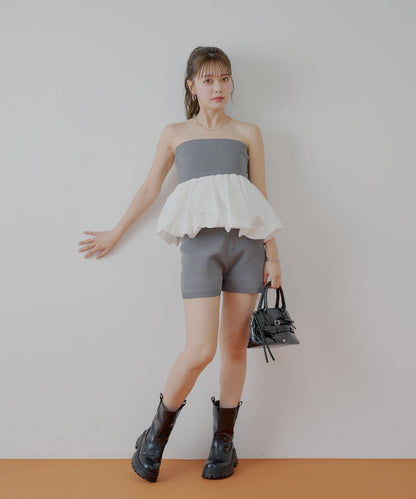 Chico 可拆卸肩帶 拼接荷葉擺 抹胸上衣