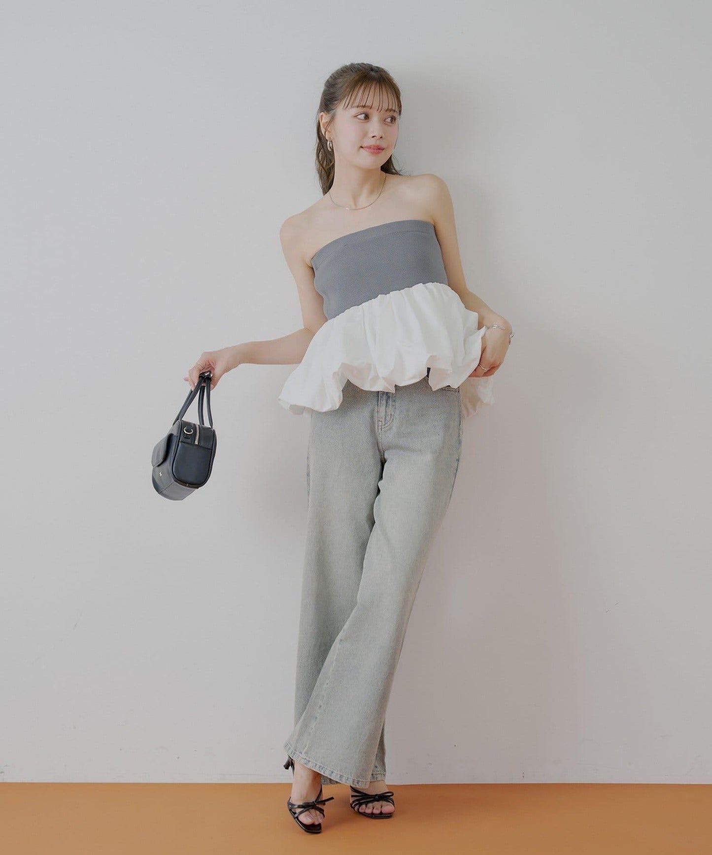 Chico 可拆卸肩帶 拼接荷葉擺 抹胸上衣