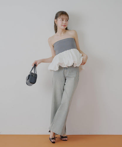 Chico 可拆卸肩帶 拼接荷葉擺 抹胸上衣