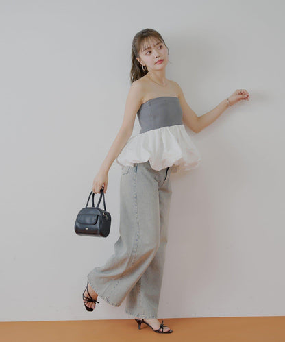 Chico 可拆卸肩帶 拼接荷葉擺 抹胸上衣