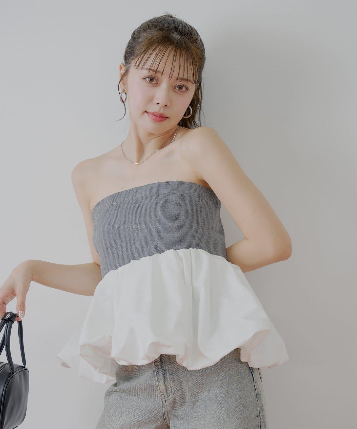 Chico 可拆卸肩帶 拼接荷葉擺 抹胸上衣