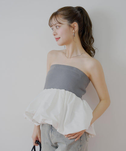 Chico 可拆卸肩帶 拼接荷葉擺 抹胸上衣