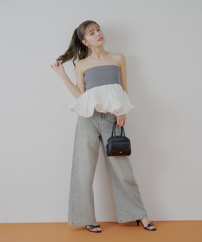 Chico 可拆卸肩帶 拼接荷葉擺 抹胸上衣