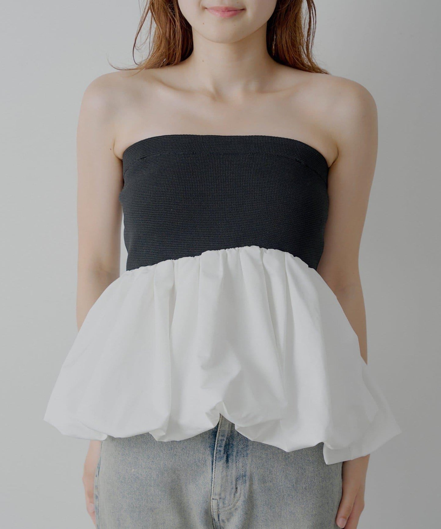 Chico 可拆卸肩帶 拼接荷葉擺 抹胸上衣