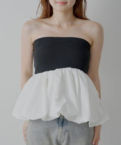 Chico 可拆卸肩帶 拼接荷葉擺 抹胸上衣