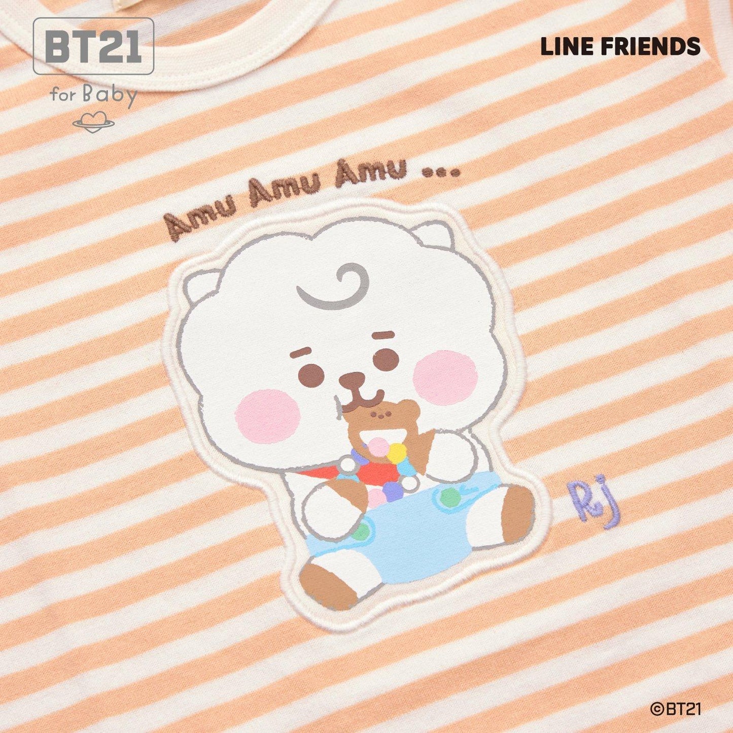 【《BT21》】貼布繡條紋短袖T恤