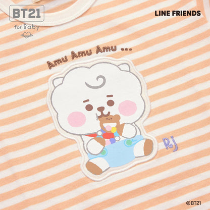 【《BT21》】貼布繡條紋短袖T恤