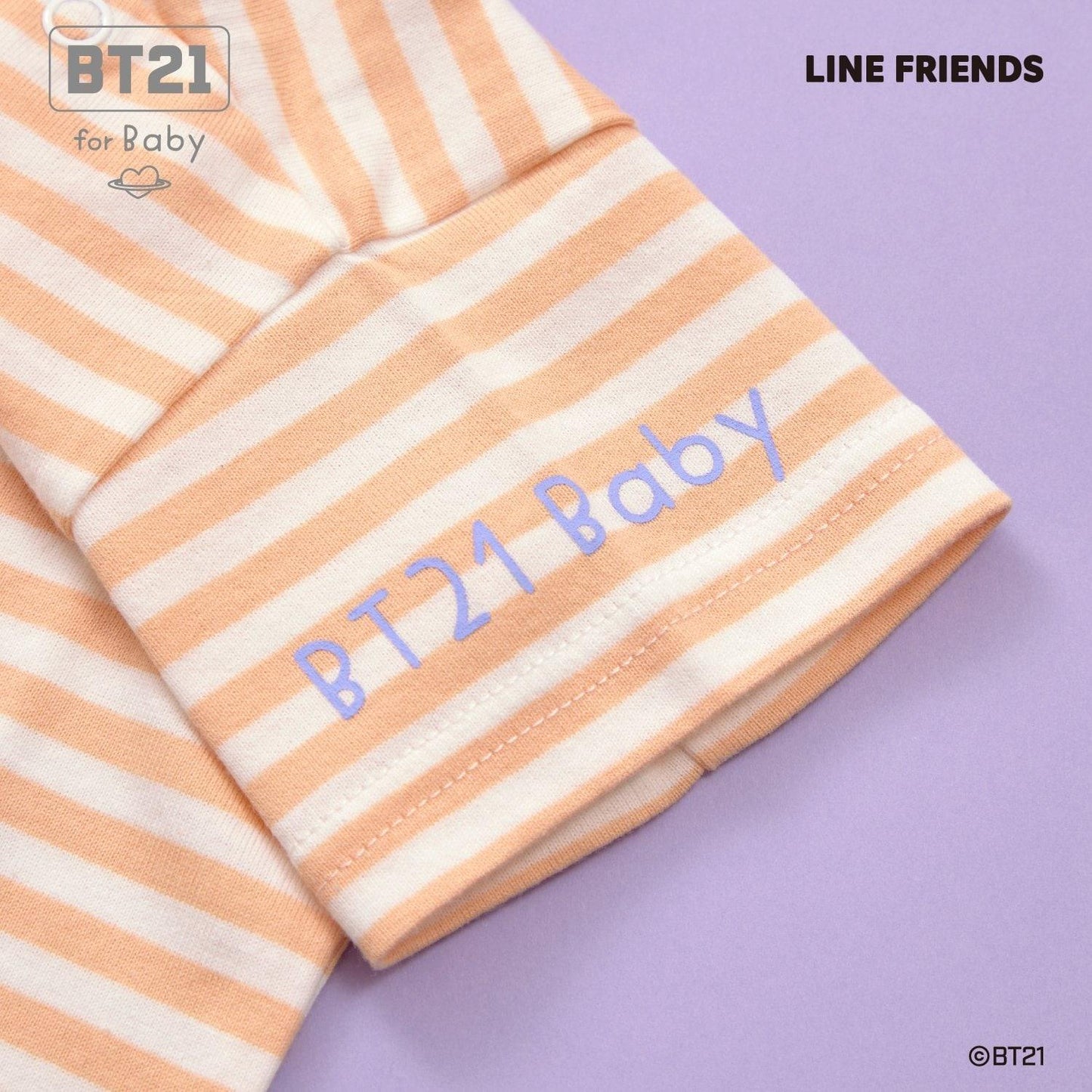 【《BT21》】貼布繡條紋短袖T恤