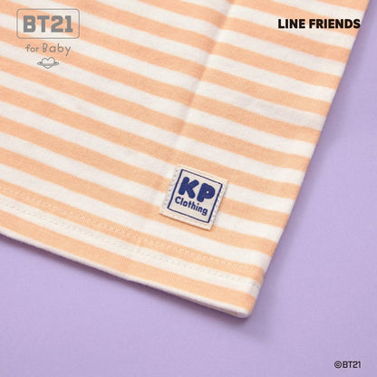 【《BT21》】貼布繡條紋短袖T恤
