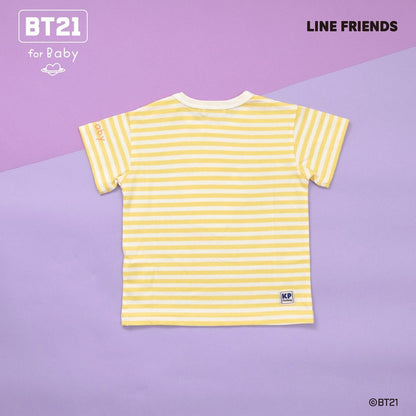 【《BT21》】貼布繡條紋短袖T恤