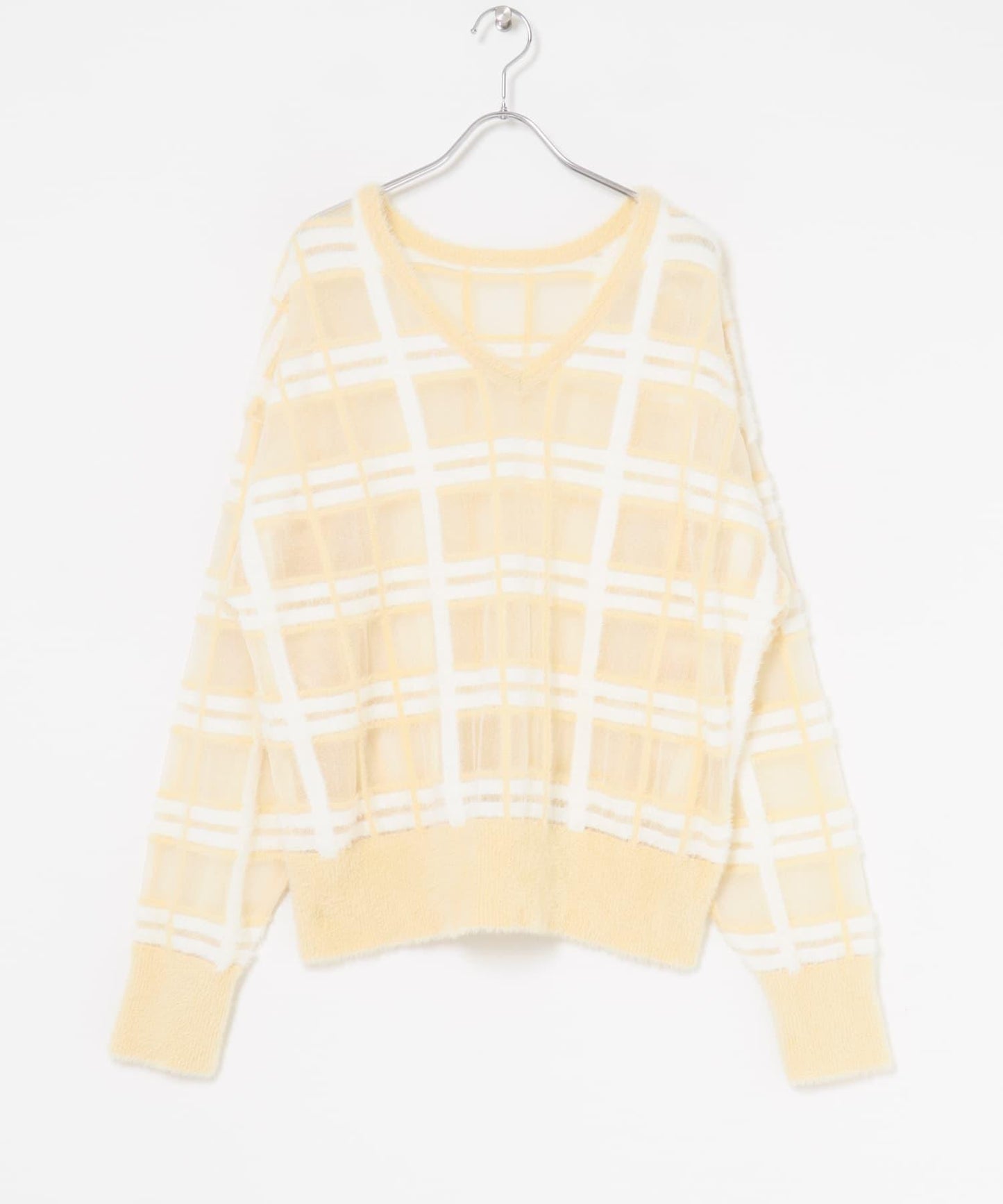 透視格紋羽毛針織衫