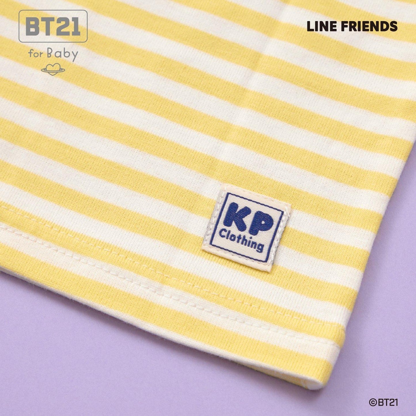 【《BT21》】貼布繡條紋短袖T恤