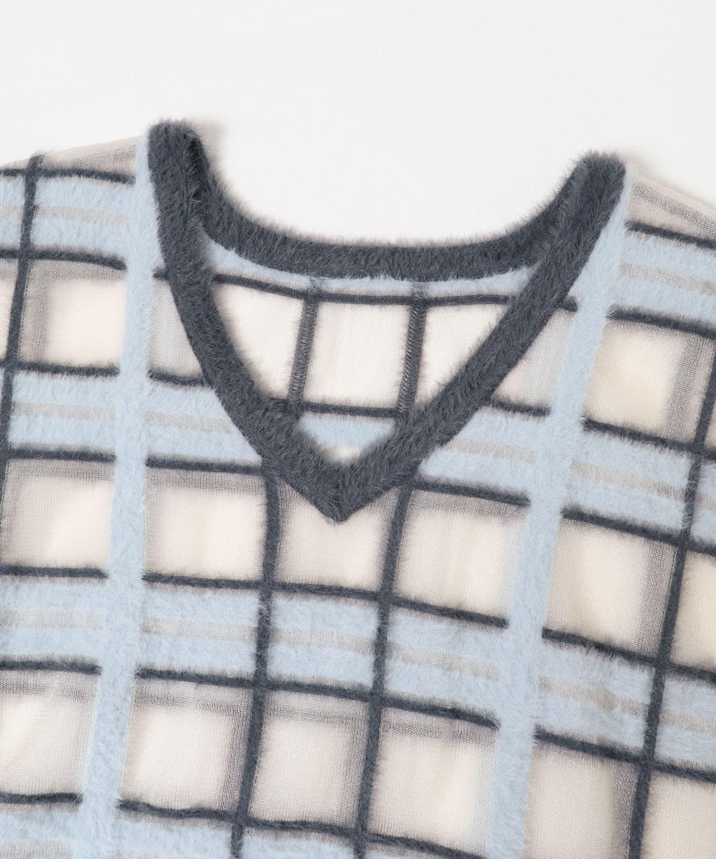 透視格紋羽毛針織衫