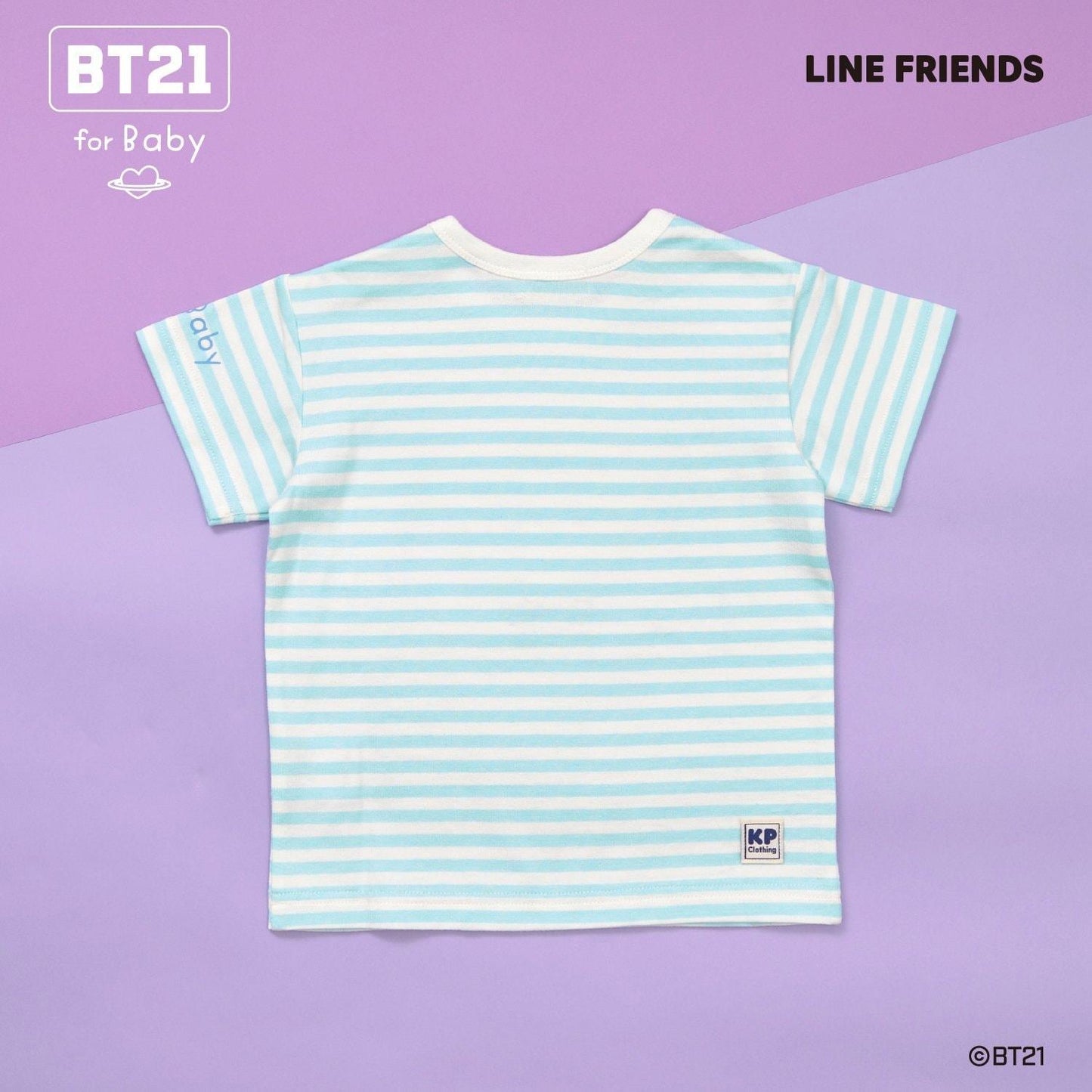 【《BT21》】貼布繡條紋短袖T恤