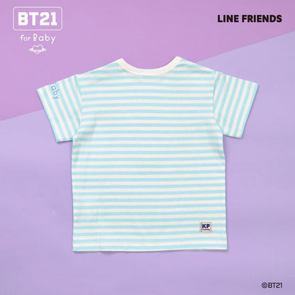 【《BT21》】貼布繡條紋短袖T恤
