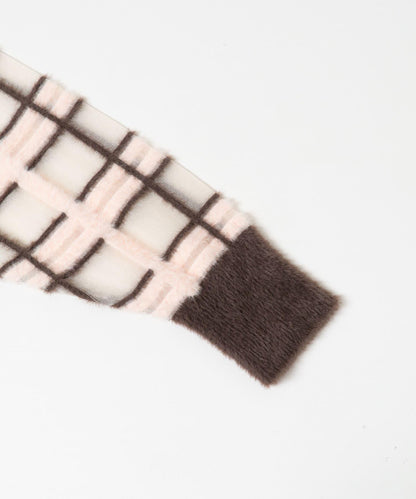 透視格紋羽毛針織衫