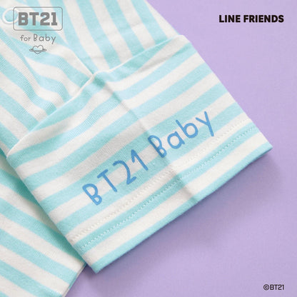 【《BT21》】貼布繡條紋短袖T恤