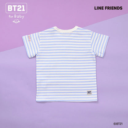 【《BT21》】貼布繡條紋短袖T恤