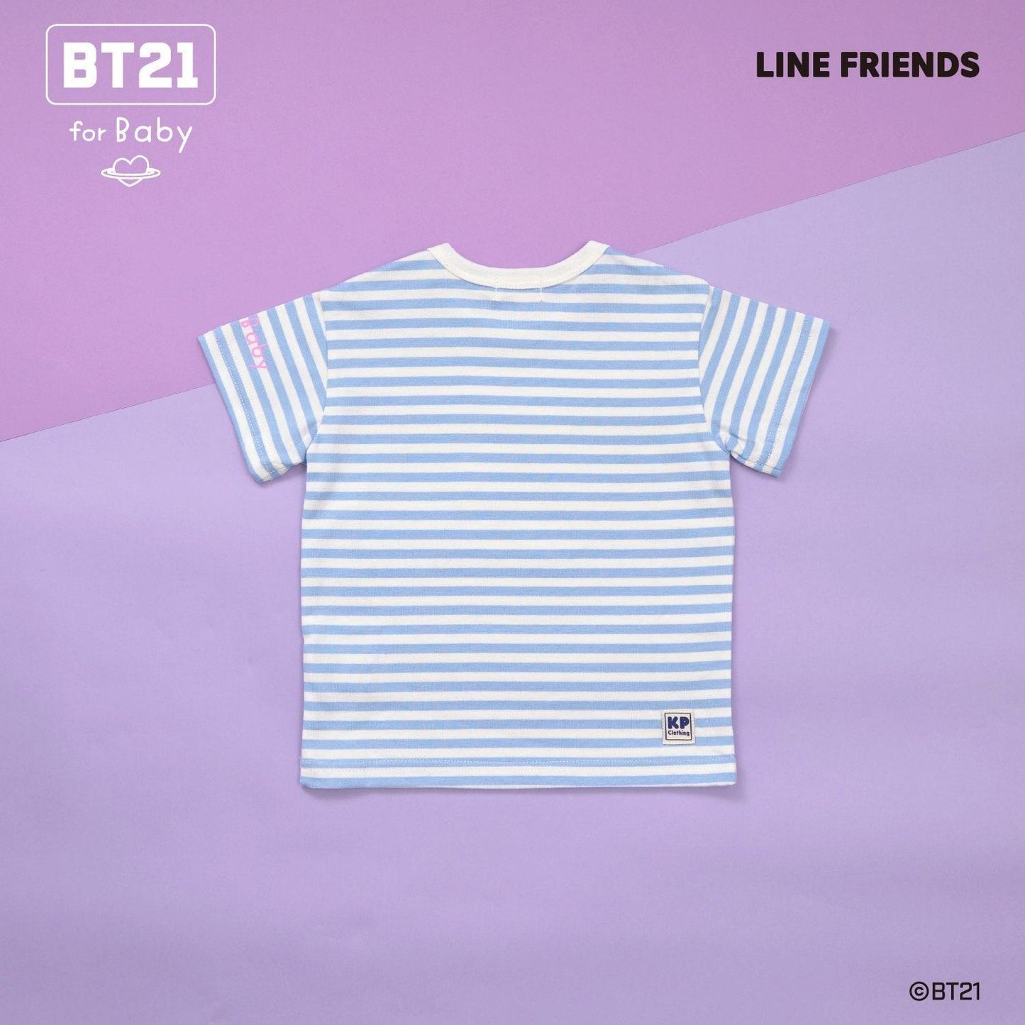 【《BT21》】貼布繡條紋短袖T恤