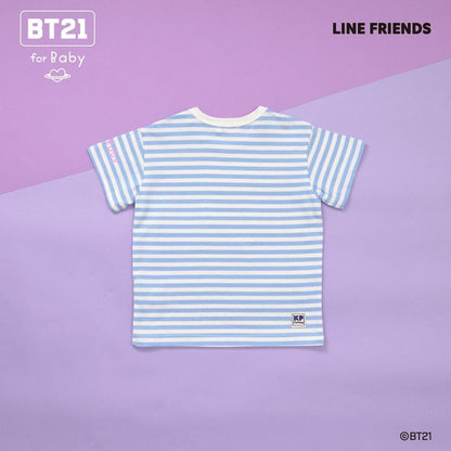 【《BT21》】貼布繡條紋短袖T恤