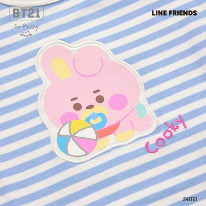 【《BT21》】貼布繡條紋短袖T恤