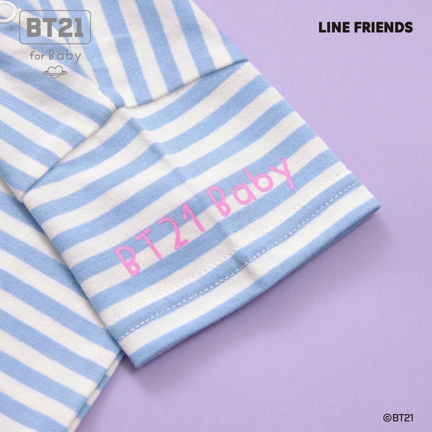 【《BT21》】貼布繡條紋短袖T恤