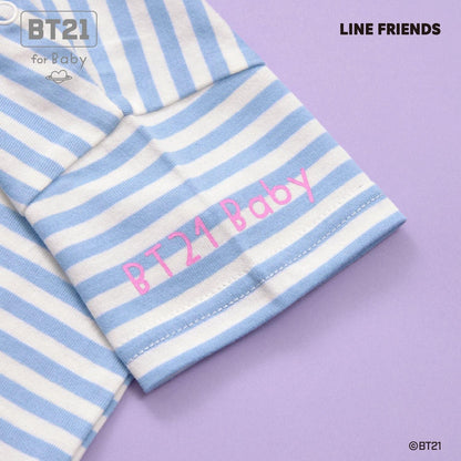 【《BT21》】貼布繡條紋短袖T恤