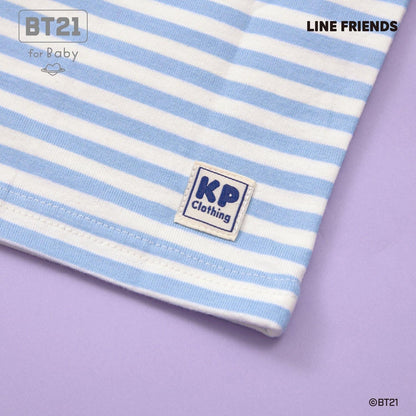 【《BT21》】貼布繡條紋短袖T恤