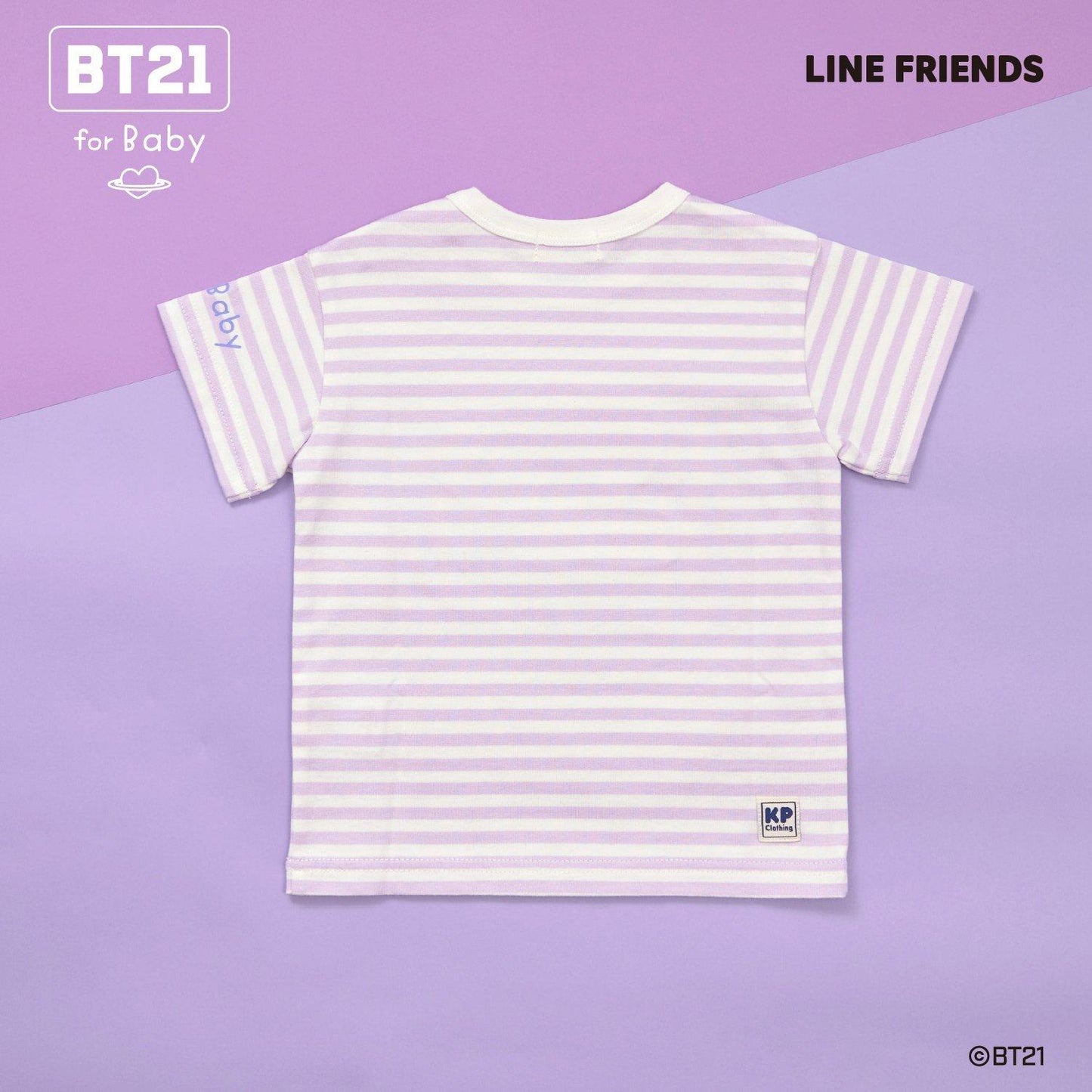 【《BT21》】貼布繡條紋短袖T恤