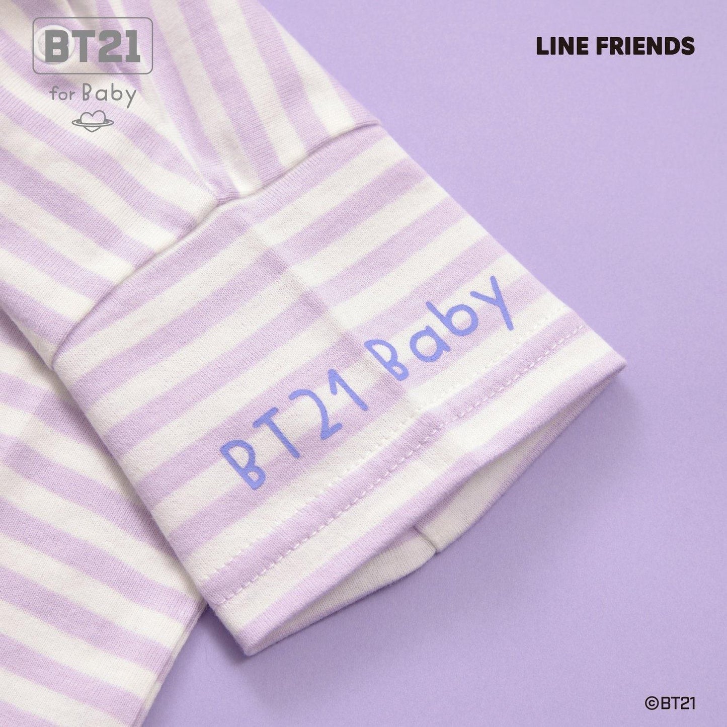 【《BT21》】貼布繡條紋短袖T恤