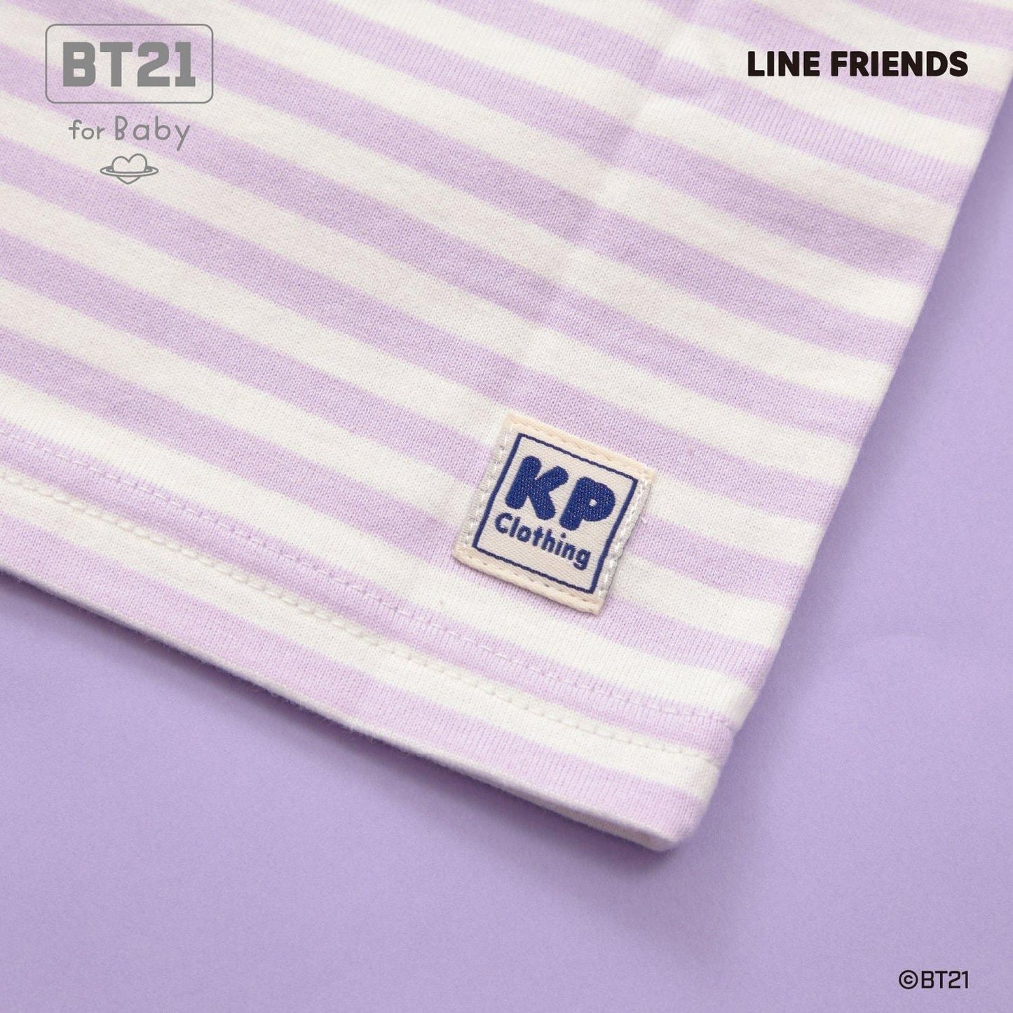 【《BT21》】貼布繡條紋短袖T恤