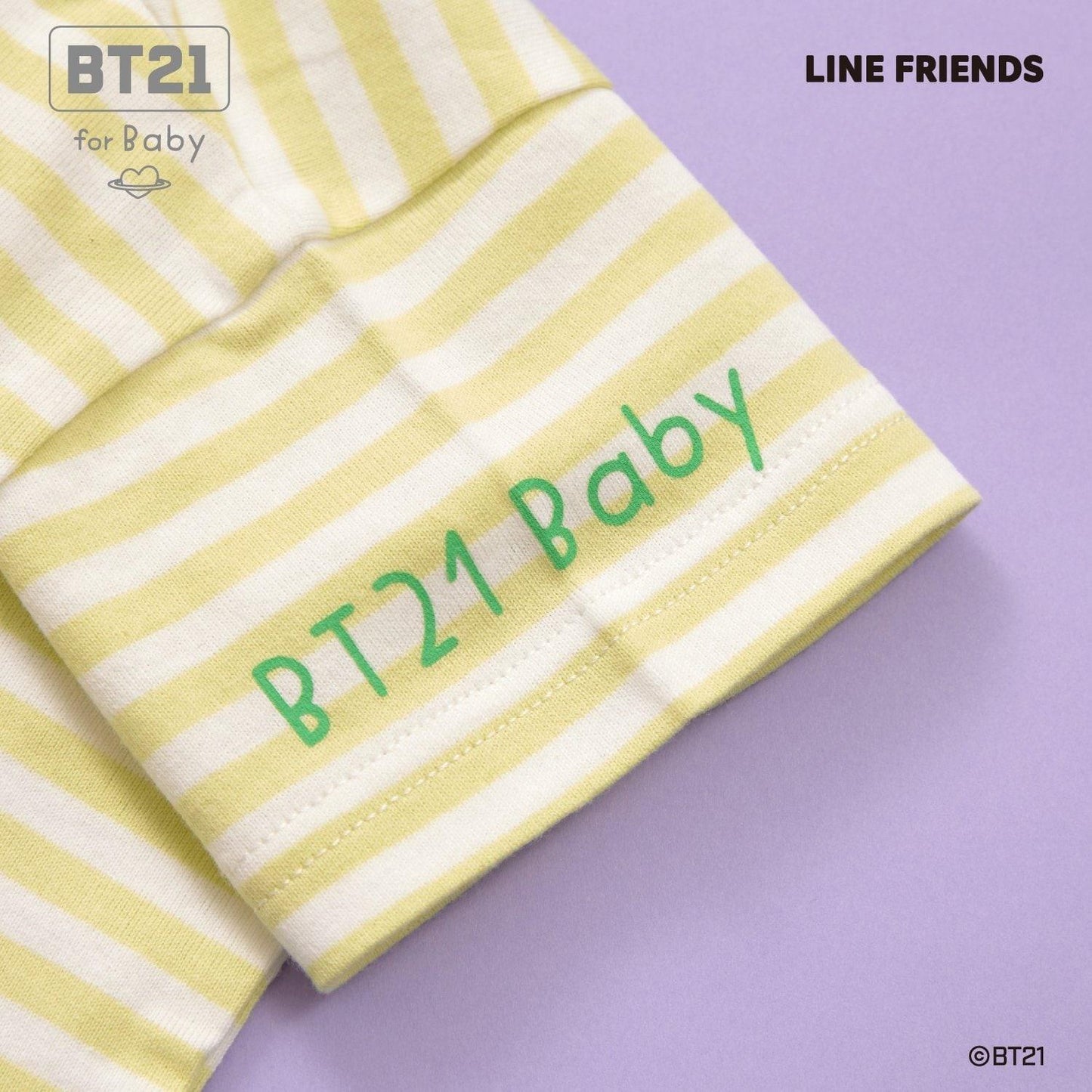 【《BT21》】貼布繡條紋短袖T恤