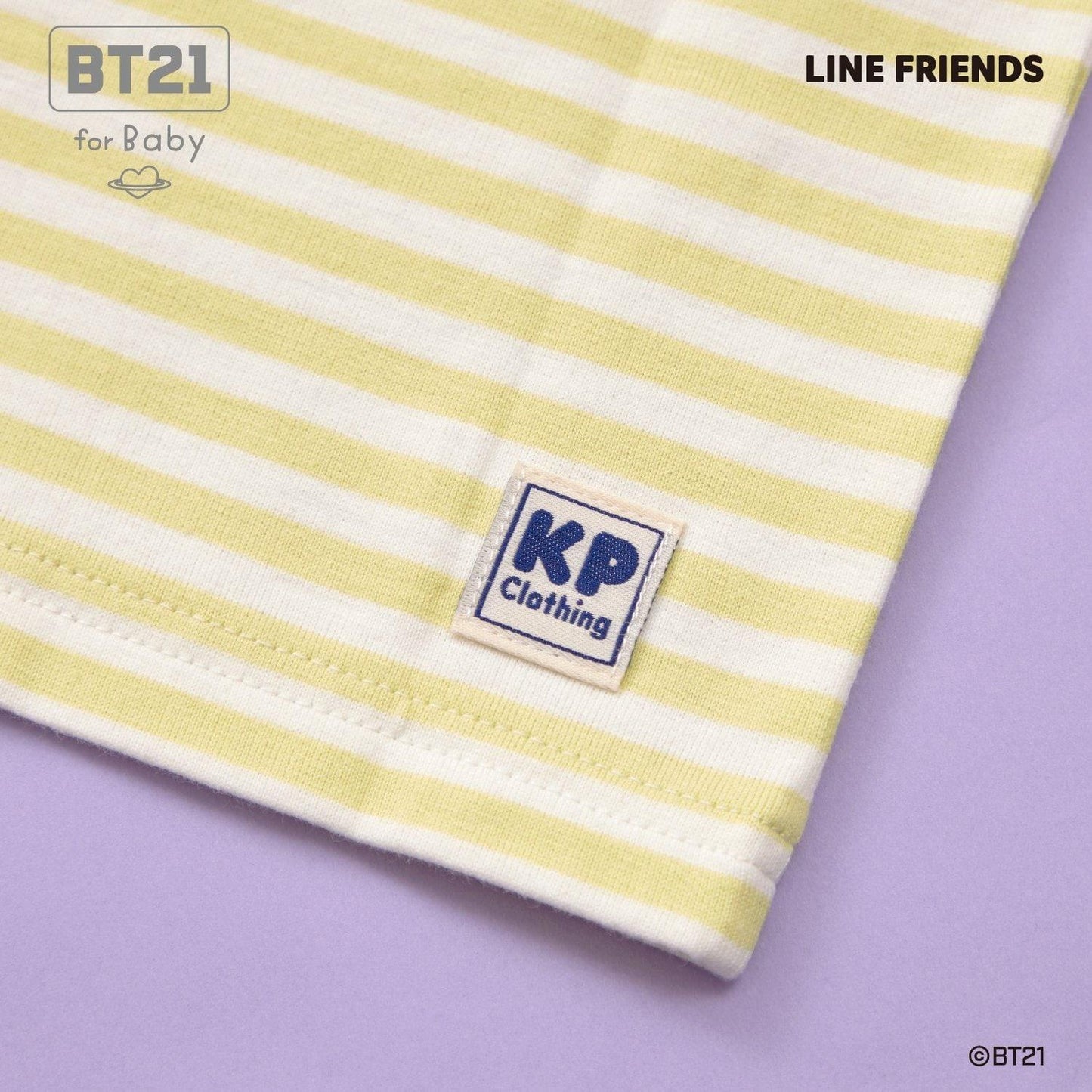 【《BT21》】貼布繡條紋短袖T恤